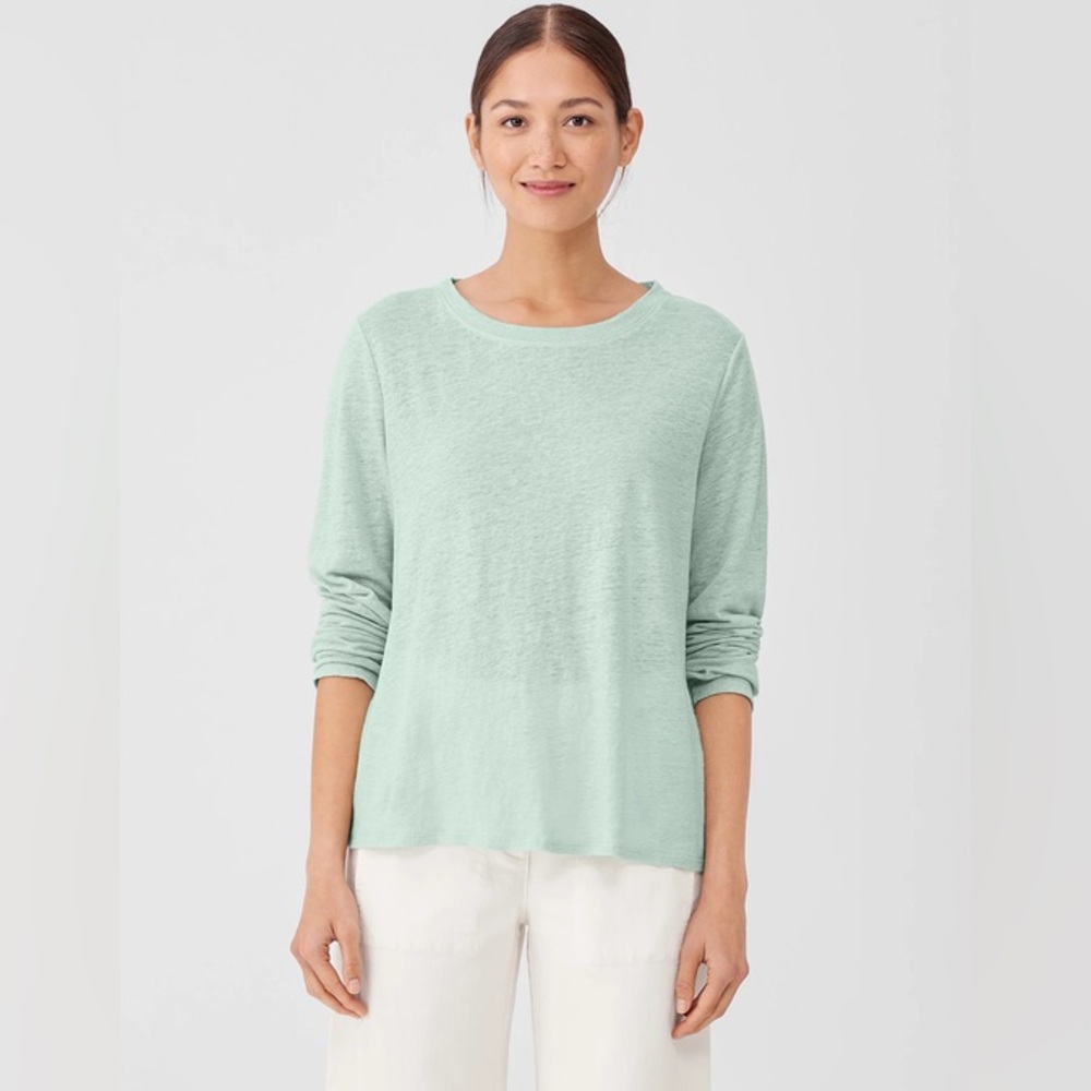 NWT Eileen Fisher Organic Linen Jersey Long-Sleeve Tee